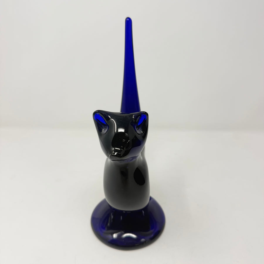 Vintage Bristol Blue Glass Cat 24cm Signed B. Taylor