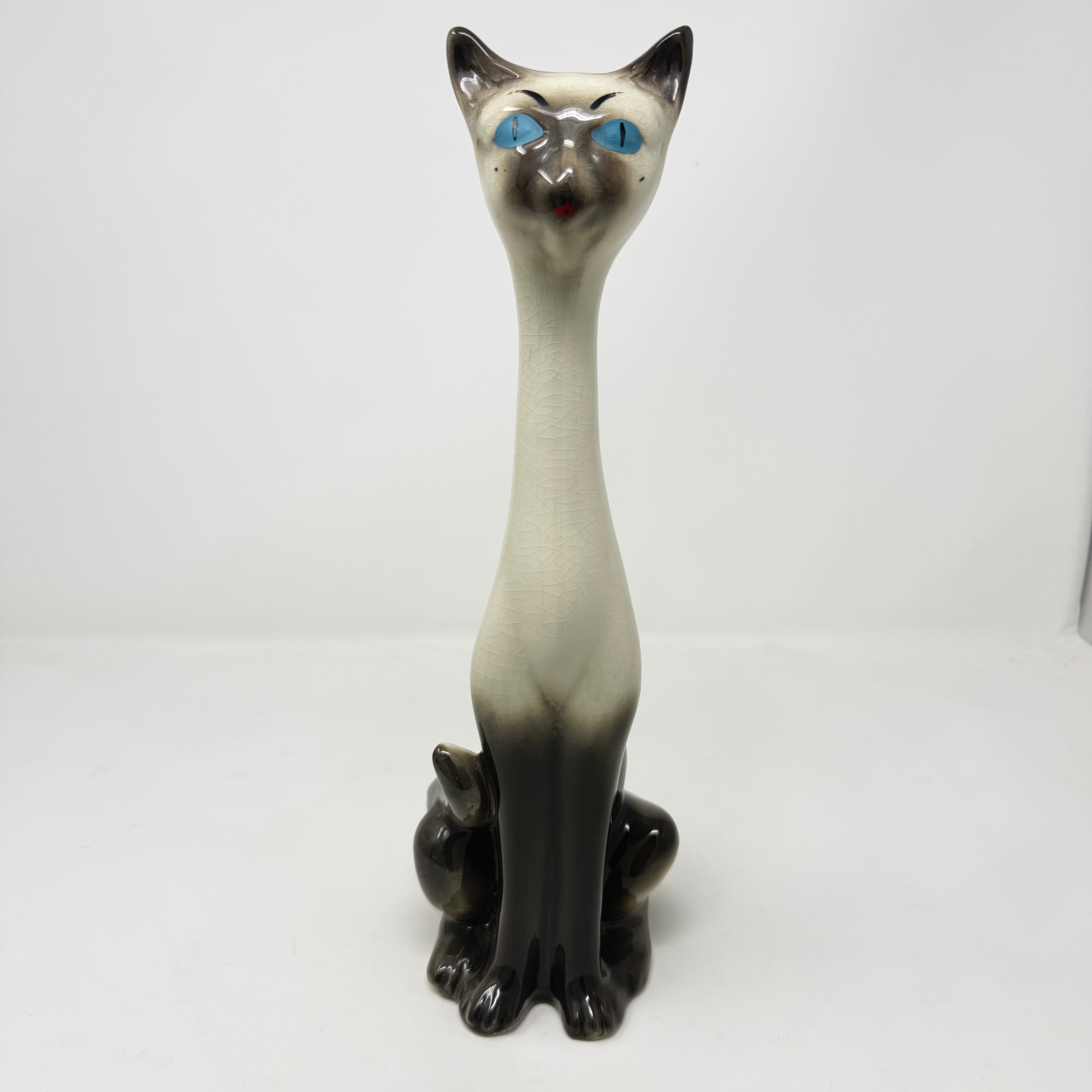 Vintage Long Necked Siamese Cat 34cm Tall