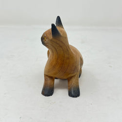 Vintage Hand-Carved Wooden Cat Figurine - Artisanal Ornament