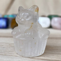 Clear Quartz Cat in Basket Gemstone April Birthstone