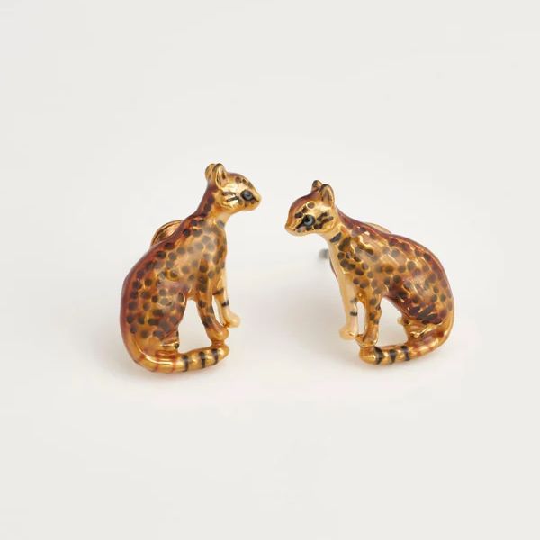 Enamel Bengal Cat Stud Earrings