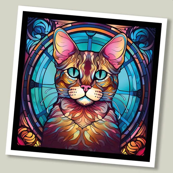 Bengal Cat Stained Glass Greetings Card