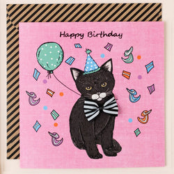 Black Cat Ribbon Birthday Card