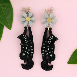 Black Cat & Daisy Acrylic Earrings