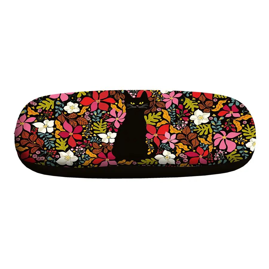 Black Cat Floral Glasses Case