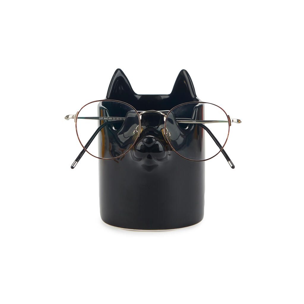 Black Ceramic Cat Pen and Glasses Holder