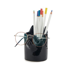 Black Ceramic Cat Pen and Glasses Holder