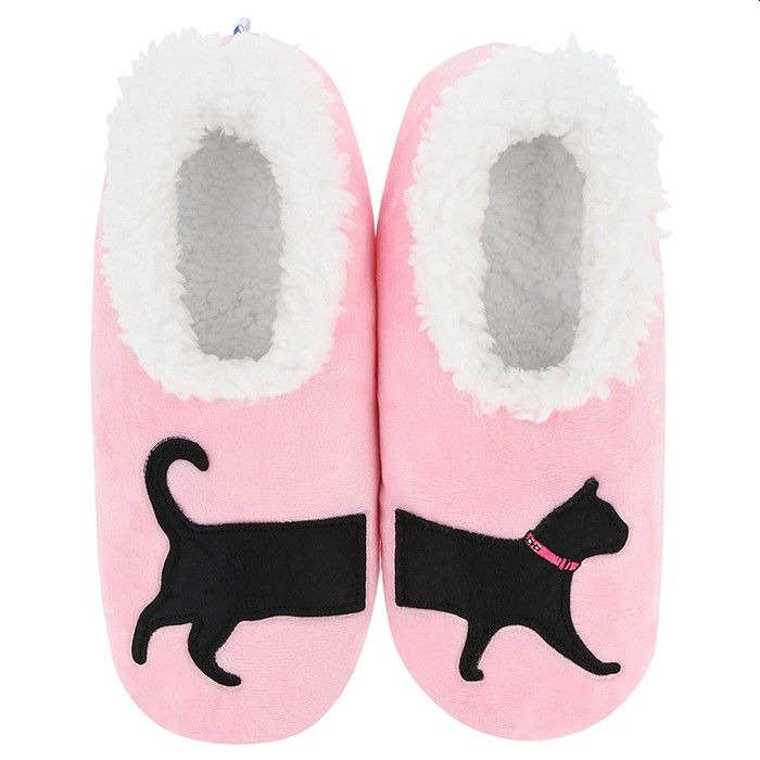 Black Cat Snoozies Slippers, Pink