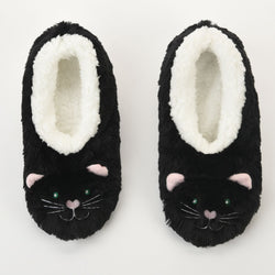 Black Cat Face Snoozies Slippers Large Only