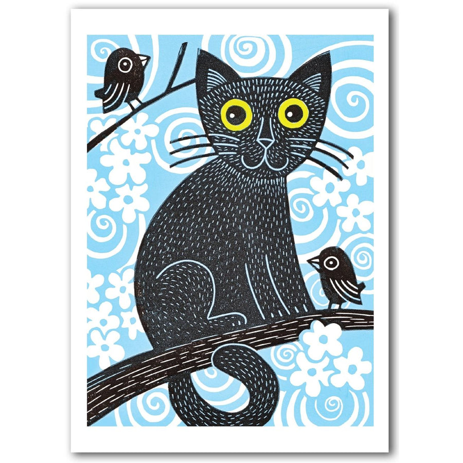 Black Cat Linocut Card