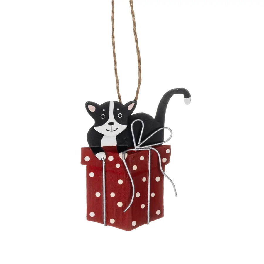 Black Cat on Red Gift Box Decoration