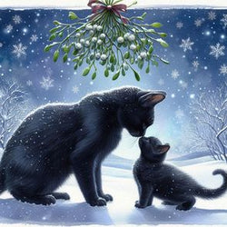 Black Cats Snowy Christmas Card
