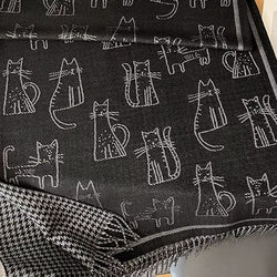 Black Cat Check Tassel Scarf