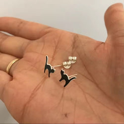 Black Cat Enamel Silver Ear Studs