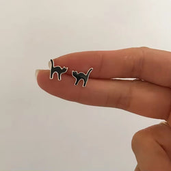 Black Cat Enamel Silver Ear Studs