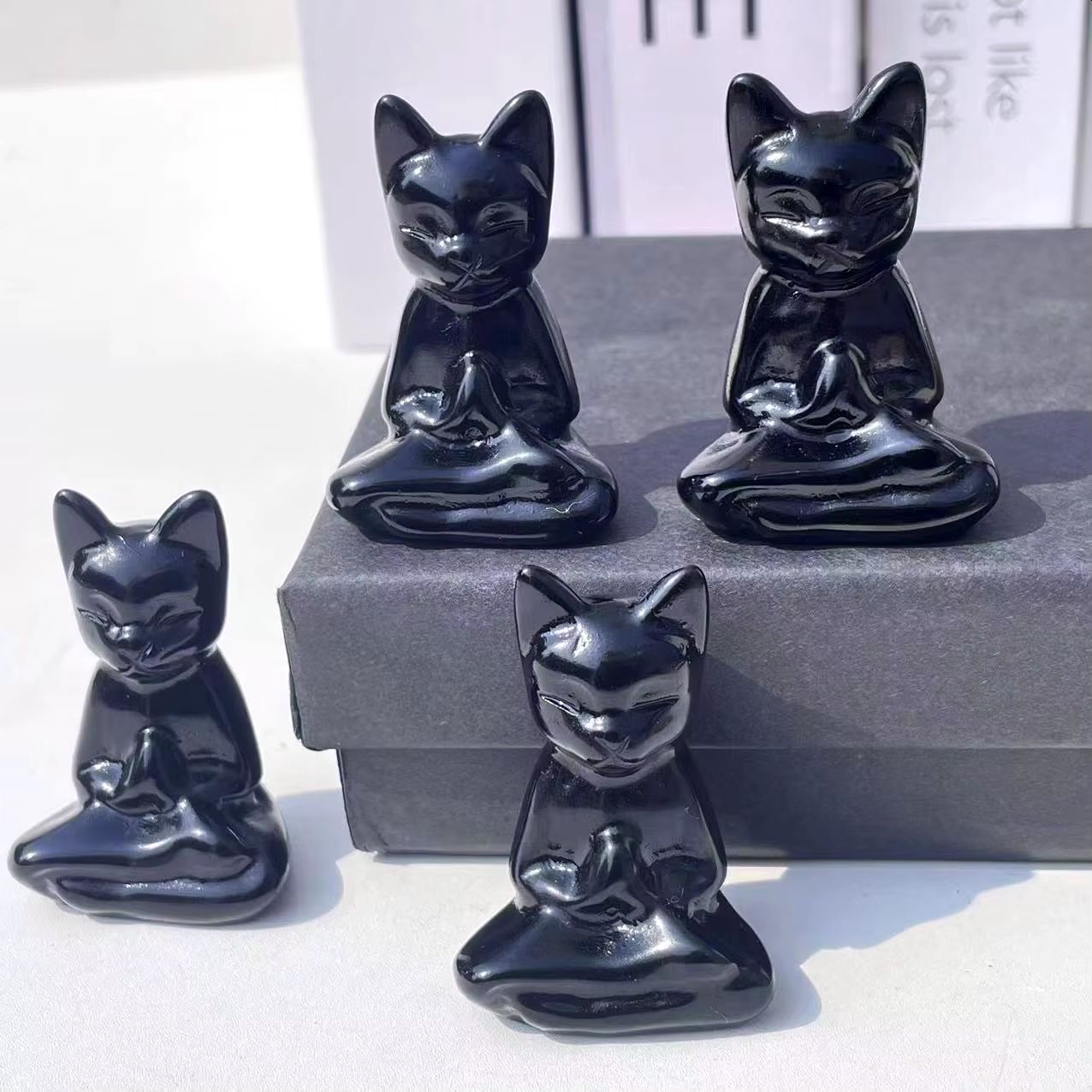 Obsidian Gemstone Yoga Cat