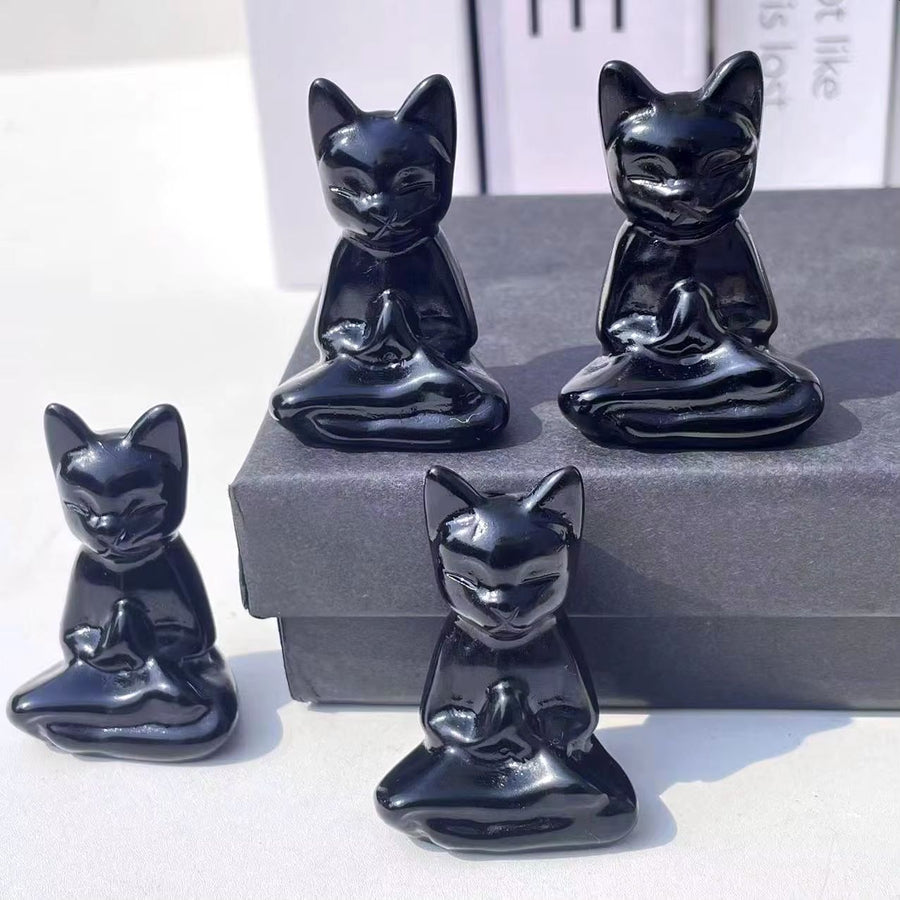 Obsidian Gemstone Yoga Cat