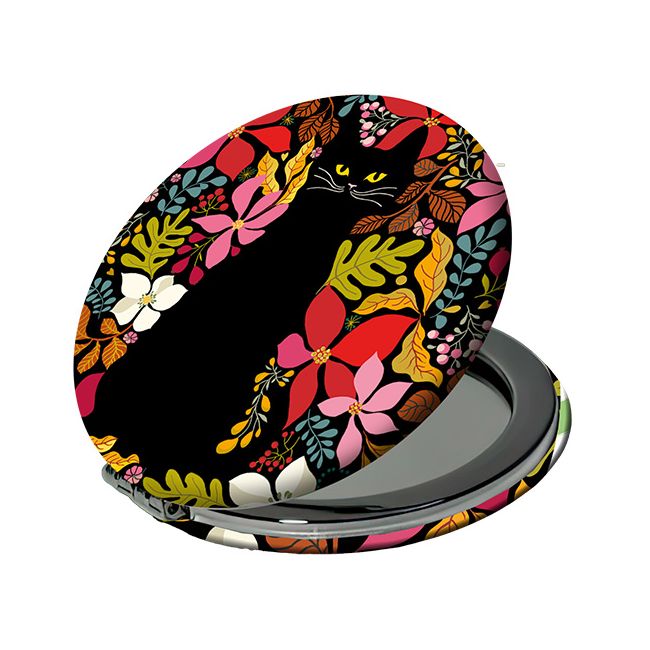 Black Kitty Floral Compact Mirror & Magnet Set
