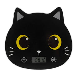 Black cat-shaped digital scale with tare function button on a white background