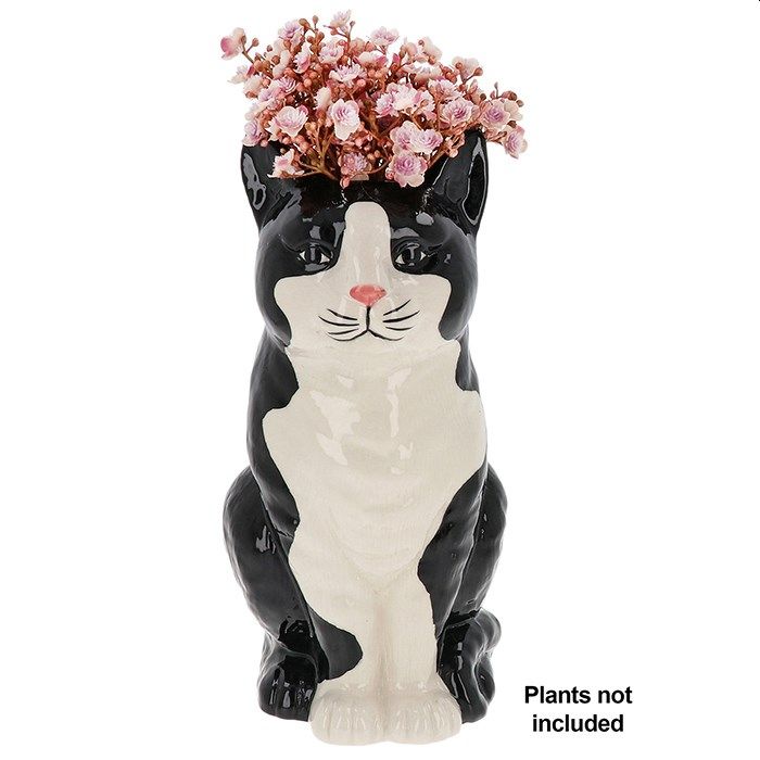 Large Black & White Cat Vase