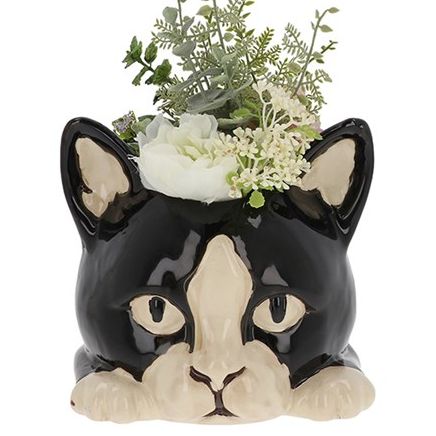 Black & White Cat Head Planter