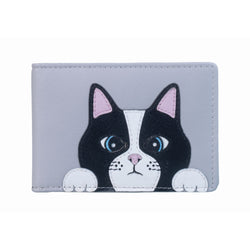Black & White Cat Leather ID & Card Holder