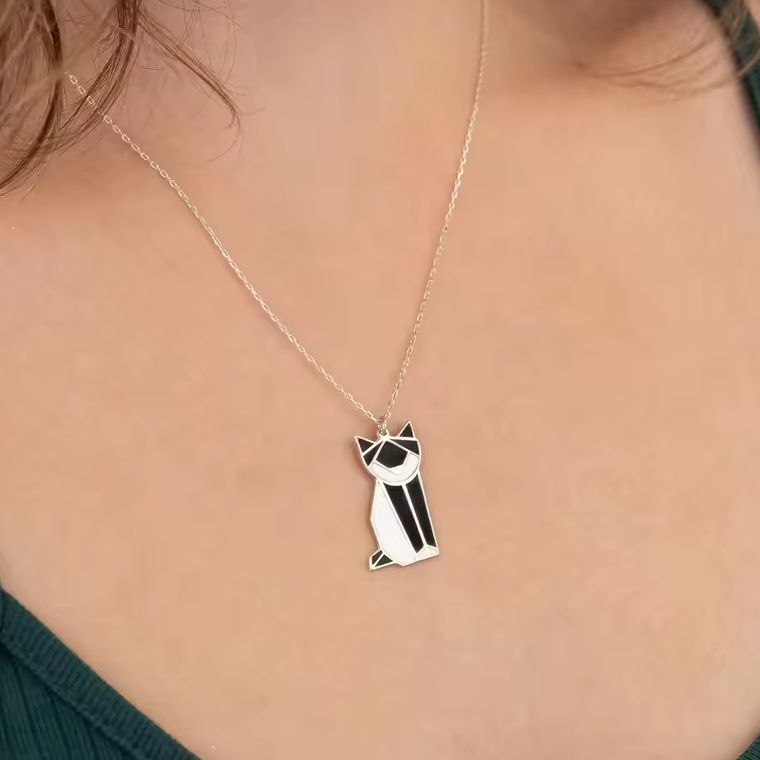 Contemporary Black & White Cat Pendant