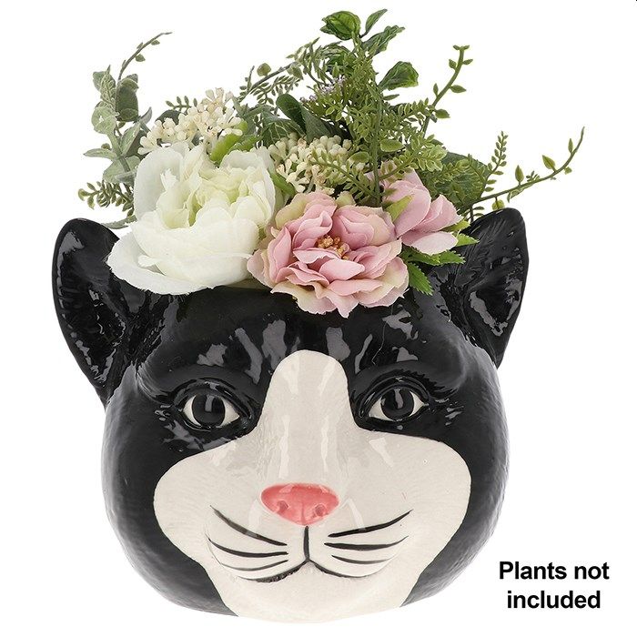 Large Black & White Cat Planter