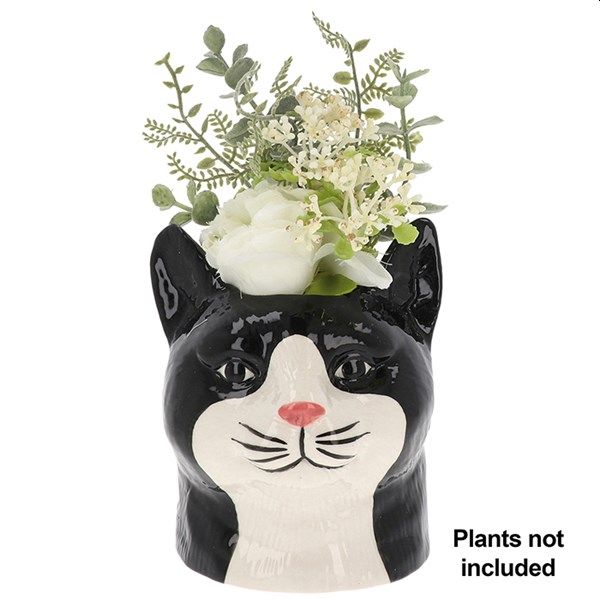 Small Black & White Cat Planter