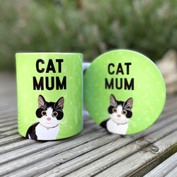 Cat Mum Mug & Coaster, Black & White Cat