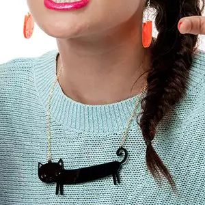 Black Sausage Cat Acrylic Necklace