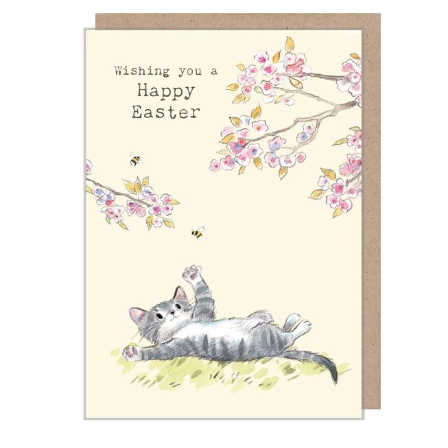 Blossom Cat Happy Easter Card