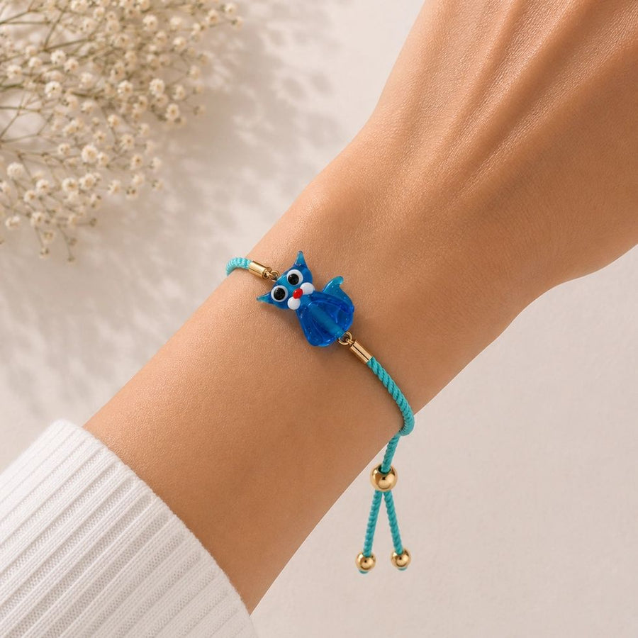 Artisan Glass Blue Cat Friendship Bracelet