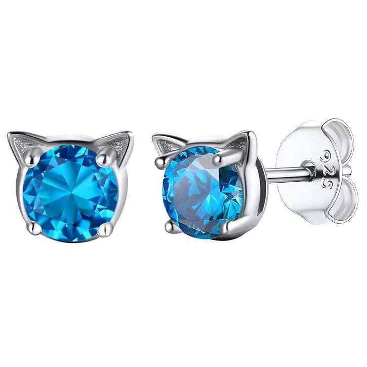 Cat Face Birthstone Earrings