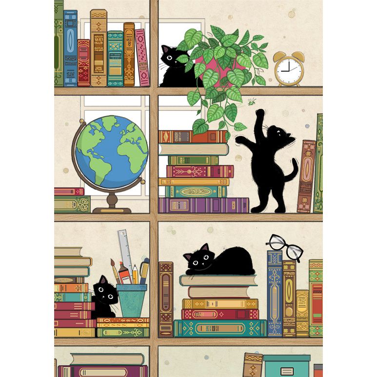 Bookcase Kitties Card by Bug Art