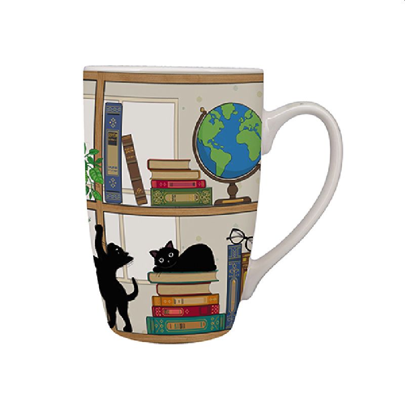 Bookcase Kitty Tall Black Cat Mug