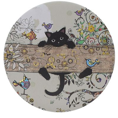 Cat hanging from a branch fridge magnet