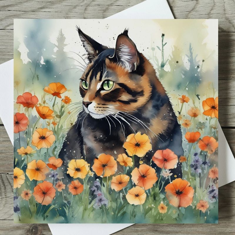 Tortoiseshell Cat II Watercolour Card