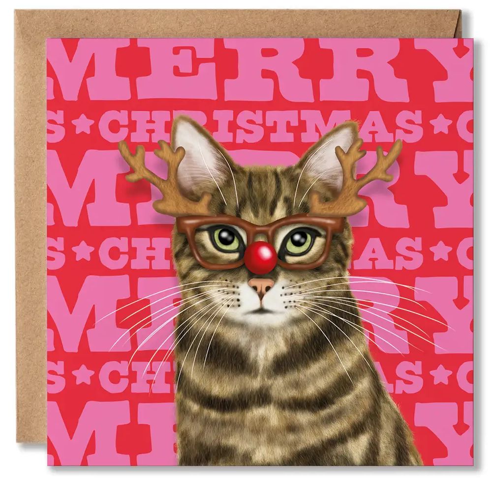 Tabby Cat Merry Christmas Card