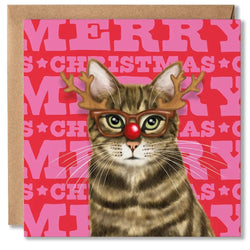 Tabby Cat Merry Christmas Card