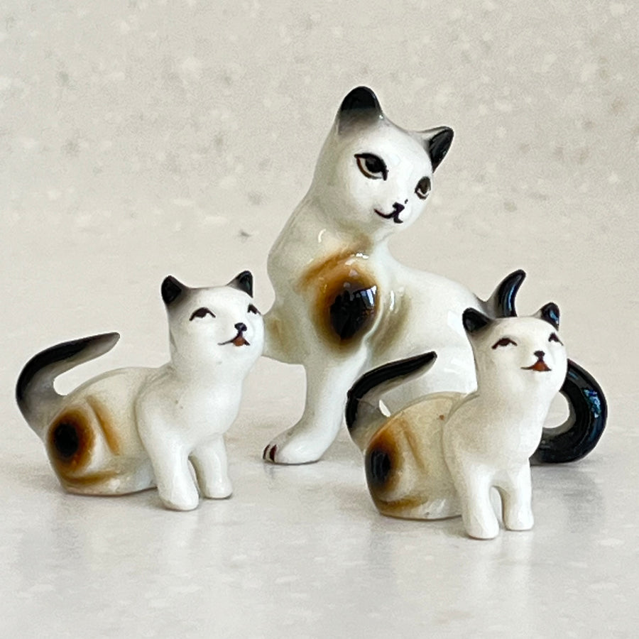 Vintage Trio of Japanese Porcelain Cat & Kittens