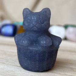 Blue Aventurine Cat in Basket Gemstone September Birthstone