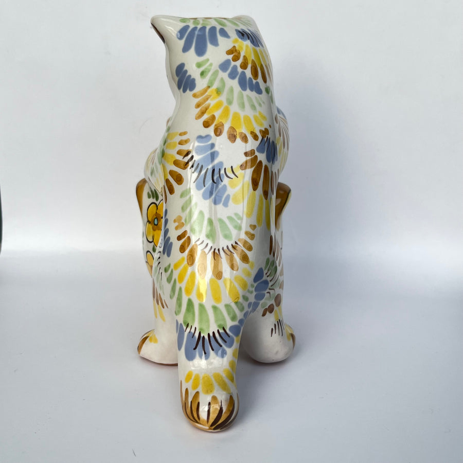 Vintage Yaroslavl Majolica Hand Painted Cat With Urn
