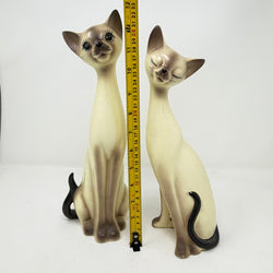Vintage Pair of Long Necked Siamese Cats 34cm Tall