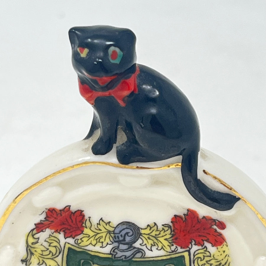 Vintage Arcadian Crested China Lucky Black Cat on Horseshoe - Langport Crest - c.1924