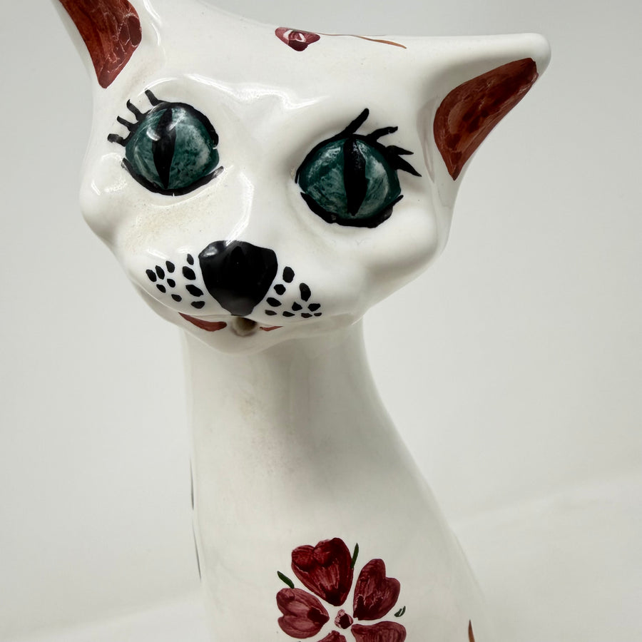 Vintage CH Brannam Floral Tall Cat 34cm