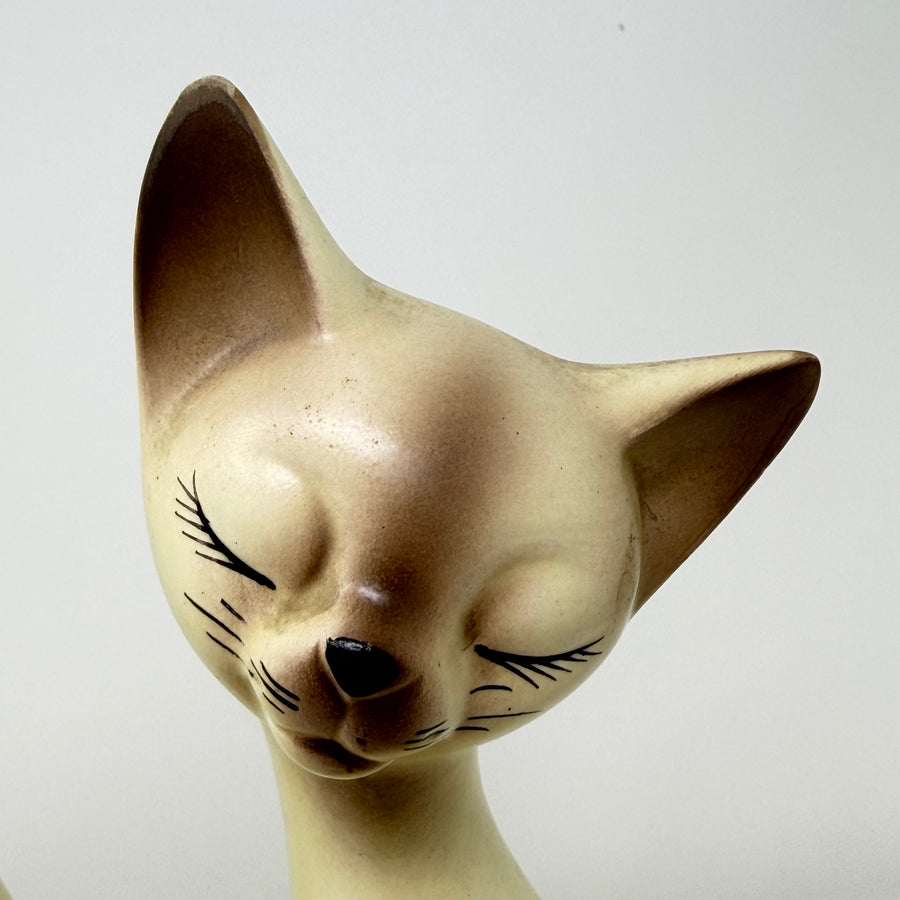 Vintage Pair of Long Necked Siamese Cats 34cm Tall