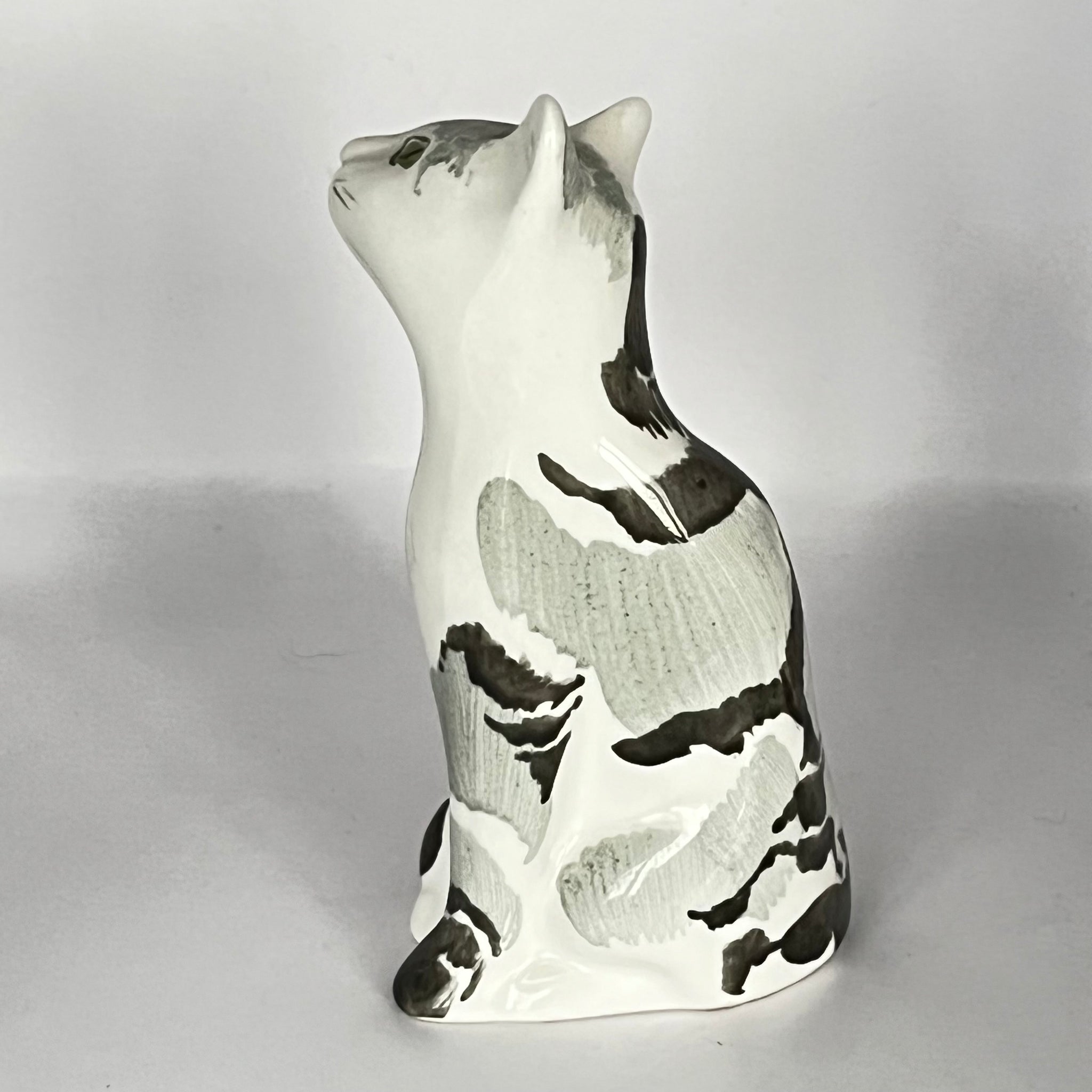 Vintage Hand Painted Grey Black & White Cat Sitting Up Ornament by A & R Scott Rare!