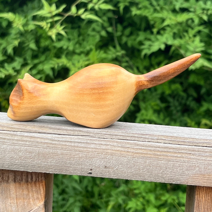 Vintage Hand Carved Shelf Hanging Cat in Lime by Jim Hunter