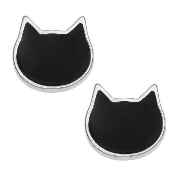 Pendientes De Botón Cara De Gato Esmaltado Negro